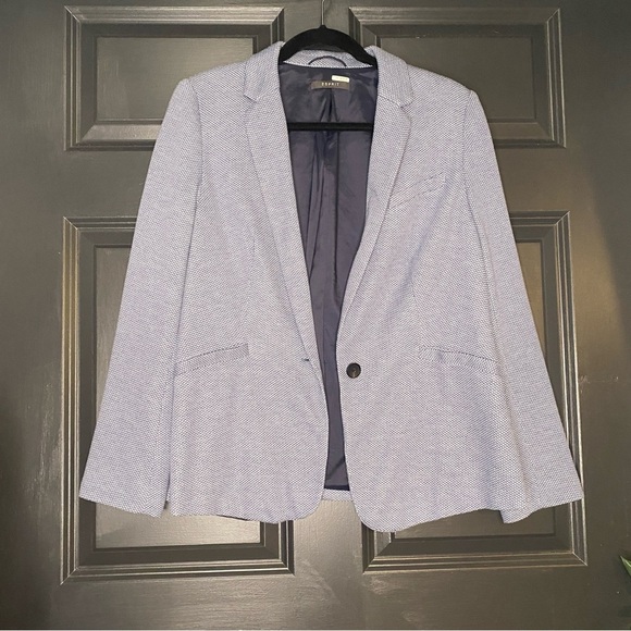 Esprit Two Tone Blue Knit Single Button Blazer Size 12 - Picture 1 of 7
